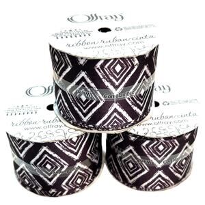 (3)Offray Wired Edge Ribbon Spools 2.25in x 9 ft  Polyester Deep Purple Diamonds